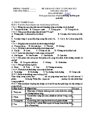 Đề khảo sát chất lượng học kì I môn Sinh học 7 - Năm học 2021-2022